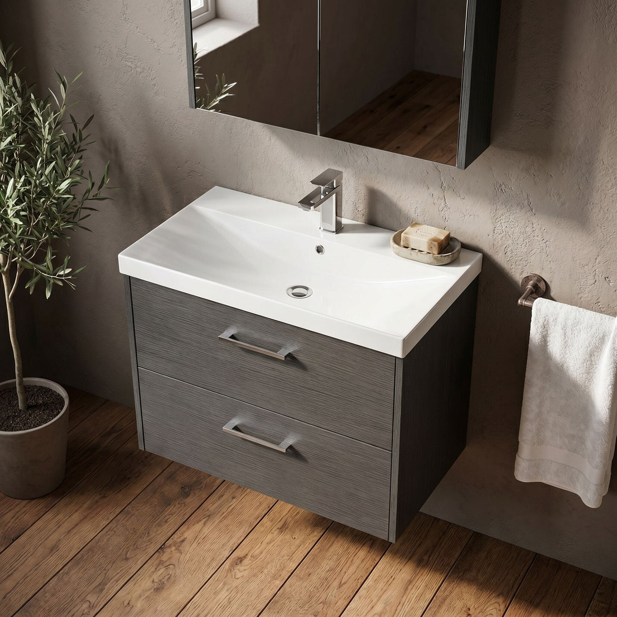 [BFPF2226D] Winshill Contemporary 2 Drawer Wall Hung Vanity Unit with Thin Edge Basin - Choice of Size and Colour