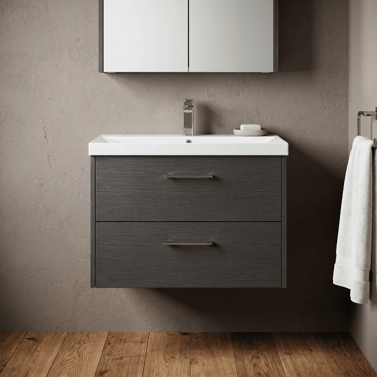 [BFPF2226D] Winshill Contemporary 2 Drawer Wall Hung Vanity Unit with Thin Edge Basin - Choice of Size and Colour - Silo