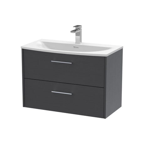 [BFPF2226G] Winshill Contemporary 2 Drawer Wall Hung Vanity Unit with Curved Basin, Choice of Colour - Cutout