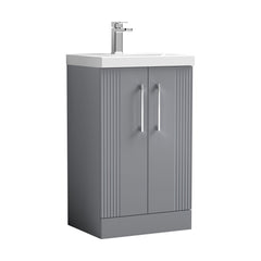 [BFPF223A] Belvide Partial Fluted 2 Door Floor Standing Vanity Unit with Mid-Edge 1 Tap Hole Ceramic Basin - Cutout