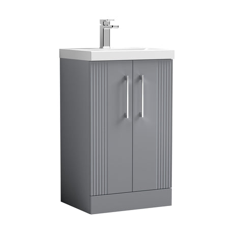 [BFPF223A] Belvide Partial Fluted 2 Door Floor Standing Vanity Unit with Mid-Edge 1 Tap Hole Ceramic Basin - Cutout
