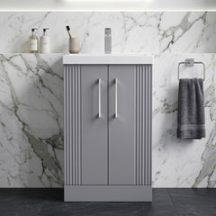 [BFPF223A] Belvide Partial Fluted 2 Door Floor Standing Vanity Unit with Mid-Edge 1 Tap Hole Ceramic Basin - Silo