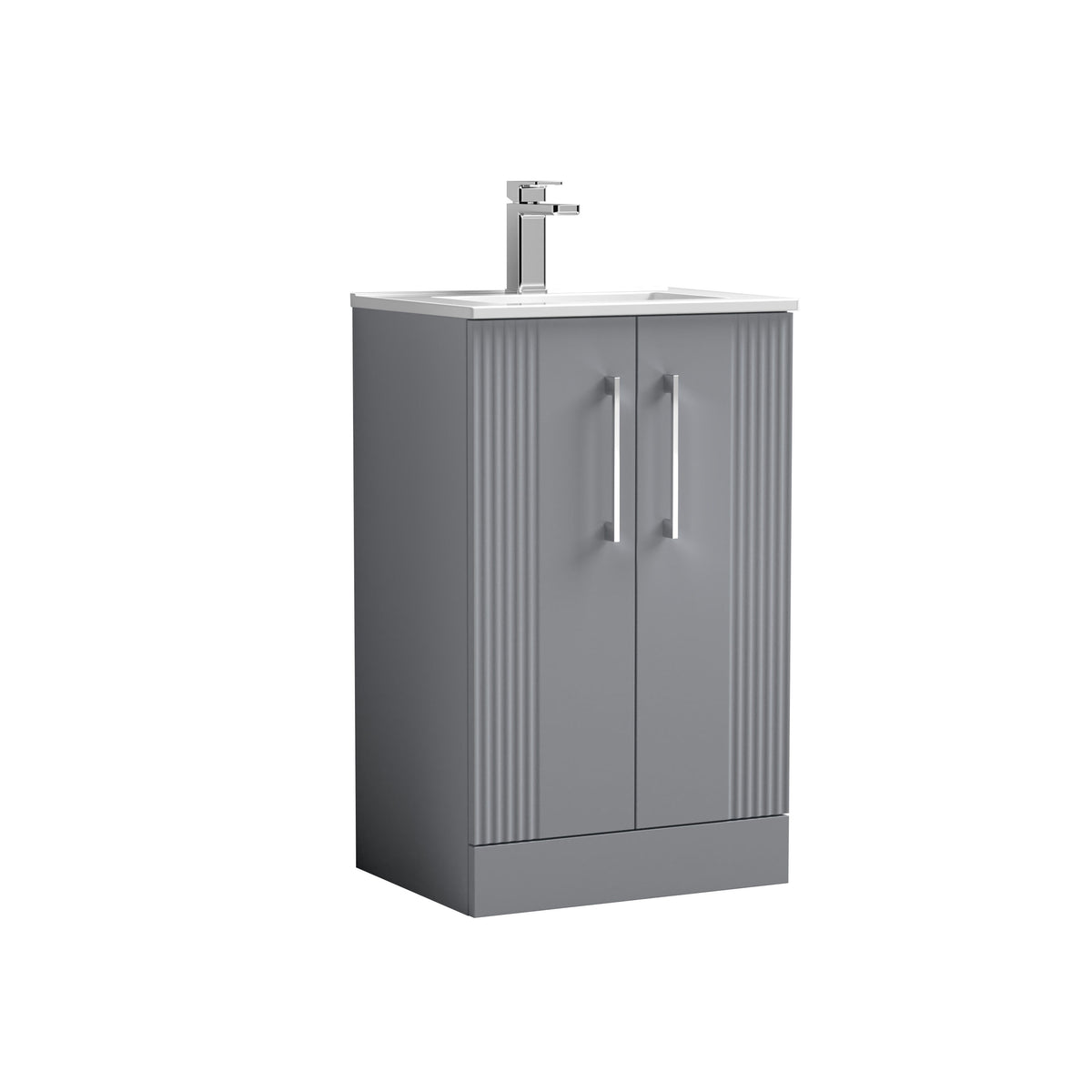 [BFPF223B] Belvide Retro Partial Fluted 2 Door Floor Standing Vanity Basin Unit with Minimalist Basin, Choice of Size and Colour - Cutout