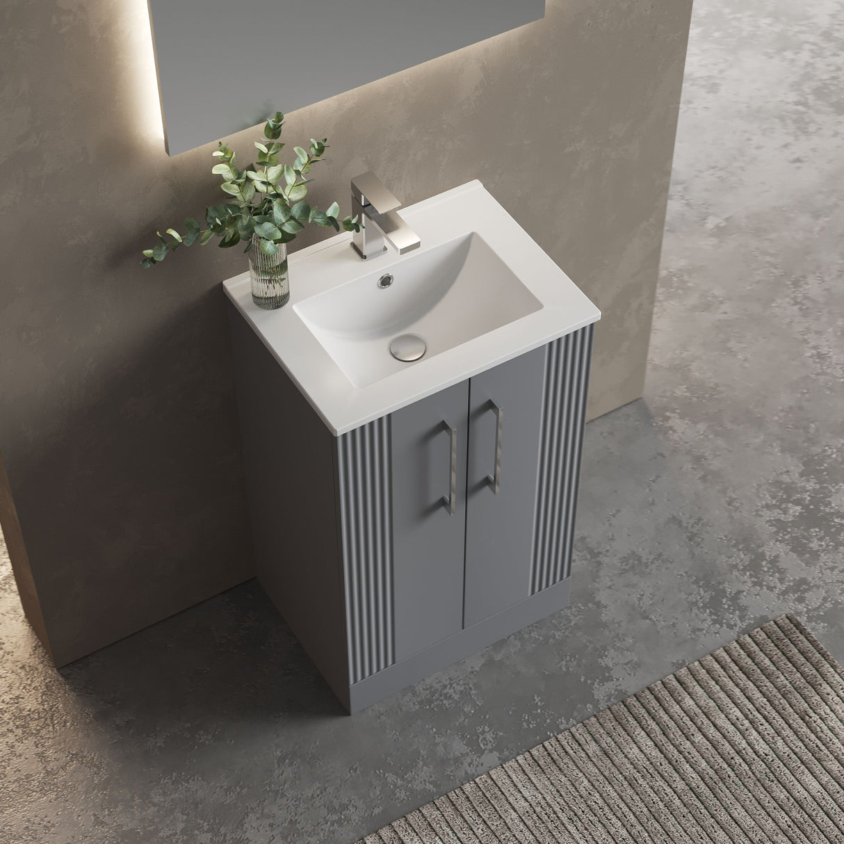[BFPF223B] Belvide Retro Partial Fluted 2 Door Floor Standing Vanity Basin Unit with Minimalist Basin, Choice of Size and Colour - Lifestyle 2