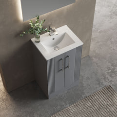 [BFPF223B] Belvide Retro Partial Fluted 2 Door Floor Standing Vanity Basin Unit with Minimalist Basin, Choice of Size and Colour - Lifestyle 2