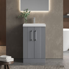 [BFPF223D] Belvide Retro Partial Fluted 2 Door Floor Standing Vanity Basin Unit with Thin-Edge Basin, Choice of Size and Colour - Lifestyle 1