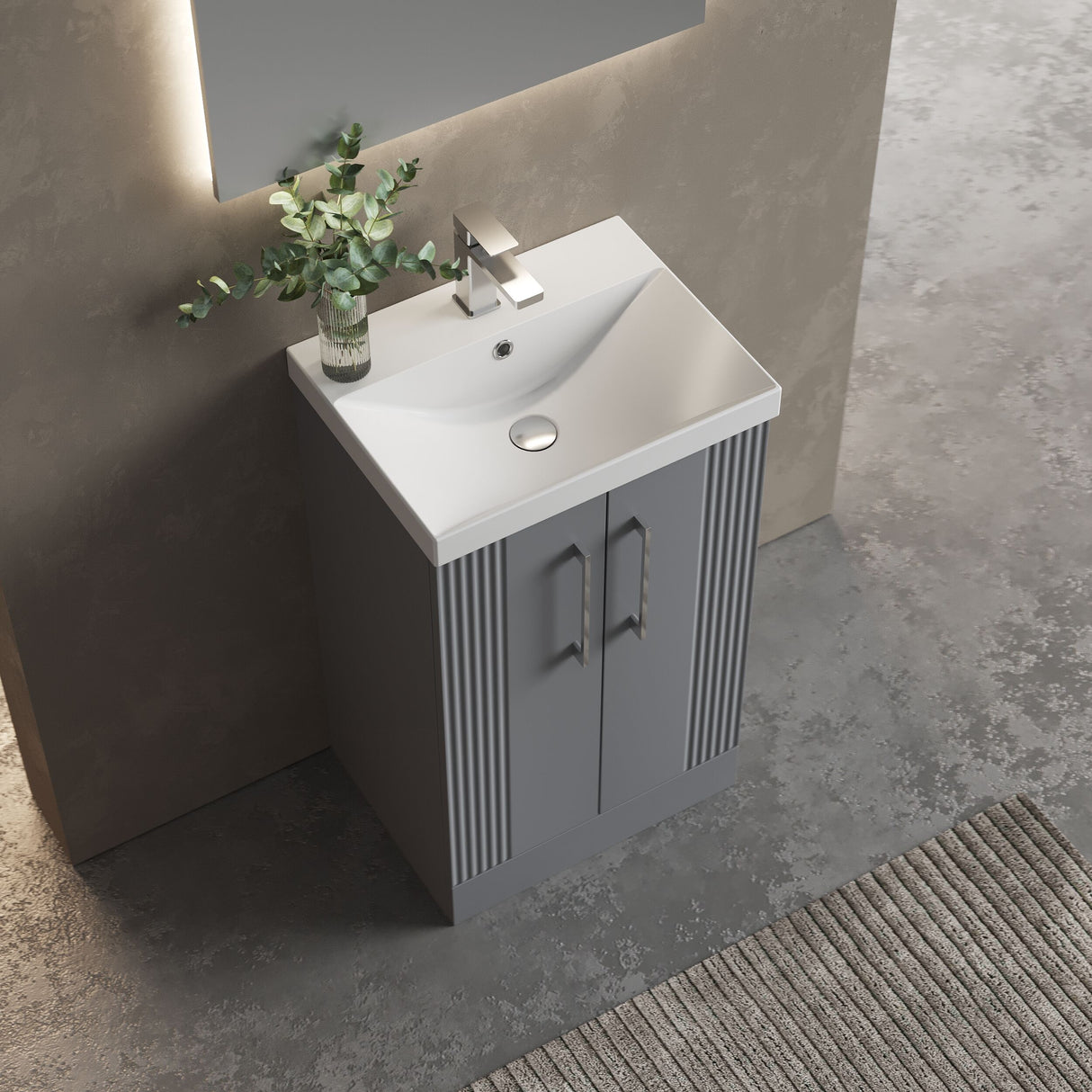 [BFPF223D] Belvide Retro Partial Fluted 2 Door Floor Standing Vanity Basin Unit with Thin-Edge Basin, Choice of Size and Colour - Lifestyle 2