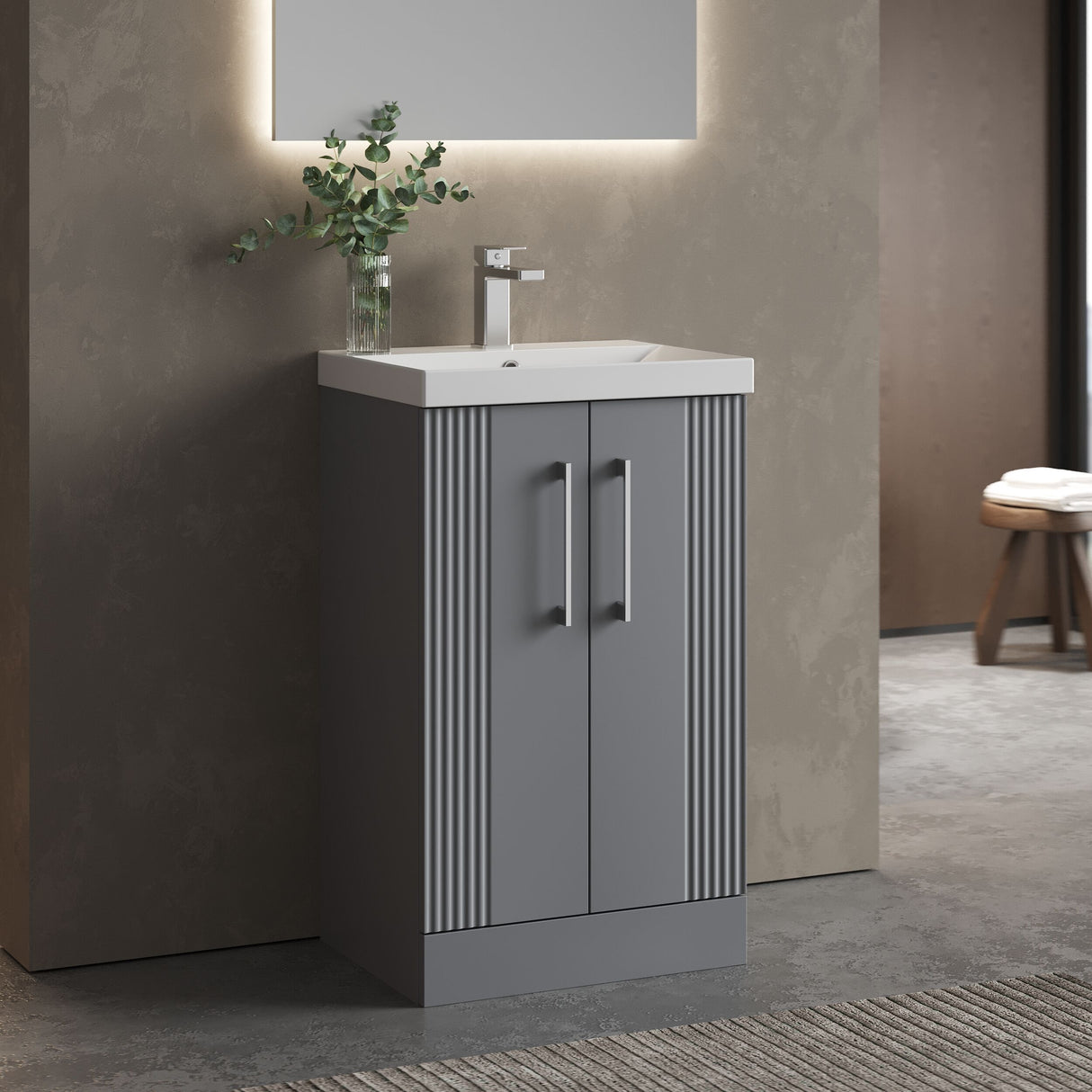 [BFPF223D] Belvide Retro Partial Fluted 2 Door Floor Standing Vanity Basin Unit with Thin-Edge Basin, Choice of Size and Colour - Lifestyle 3