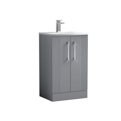 [BFPF223G] Belvide Retro Partial Fluted 2 Door Floor Standing Vanity Basin Unit with Curved Basin, Choice of Size and Colour - Cutout