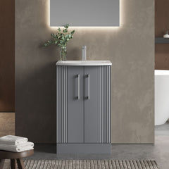 [BFPF223G] Belvide Retro Partial Fluted 2 Door Floor Standing Vanity Basin Unit with Curved Basin, Choice of Size and Colour - Lifestyle 1