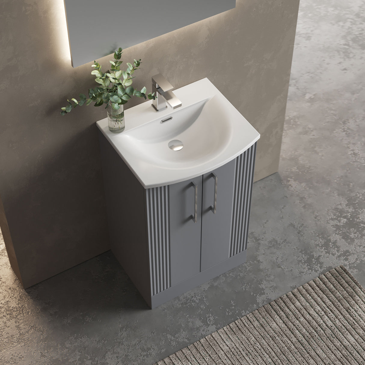 [BFPF223G] Belvide Retro Partial Fluted 2 Door Floor Standing Vanity Basin Unit with Curved Basin, Choice of Size and Colour - Lifestyle 2