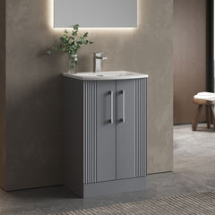 [BFPF223G] Belvide Retro Partial Fluted 2 Door Floor Standing Vanity Basin Unit with Curved Basin, Choice of Size and Colour - Lifestyle 3