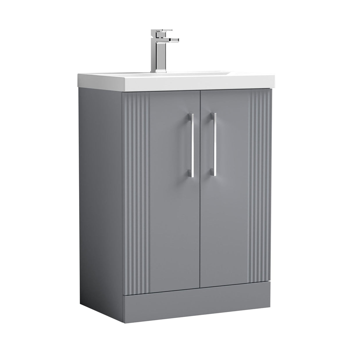 [BFPF225A] Belvide Partial Fluted 2 Door Floor Standing Vanity Unit with Mid-Edge 1 Tap Hole Ceramic Basin - Cutout