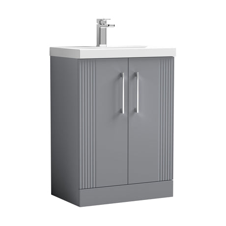 [BFPF225A] Belvide Partial Fluted 2 Door Floor Standing Vanity Unit with Mid-Edge 1 Tap Hole Ceramic Basin - Cutout