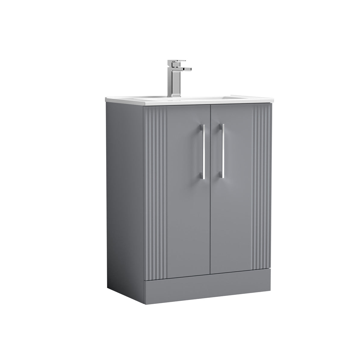 [BFPF225B] Belvide Retro Partial Fluted 2 Door Floor Standing Vanity Basin Unit with Minimalist Basin, Choice of Size and Colour - Cutout