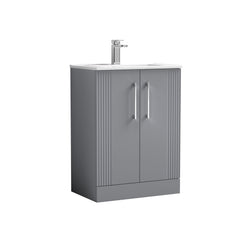 [BFPF225B] Belvide Retro Partial Fluted 2 Door Floor Standing Vanity Basin Unit with Minimalist Basin, Choice of Size and Colour - Cutout