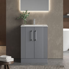 [BFPF225B] Belvide Retro Partial Fluted 2 Door Floor Standing Vanity Basin Unit with Minimalist Basin, Choice of Size and Colour - Lifestyle 1