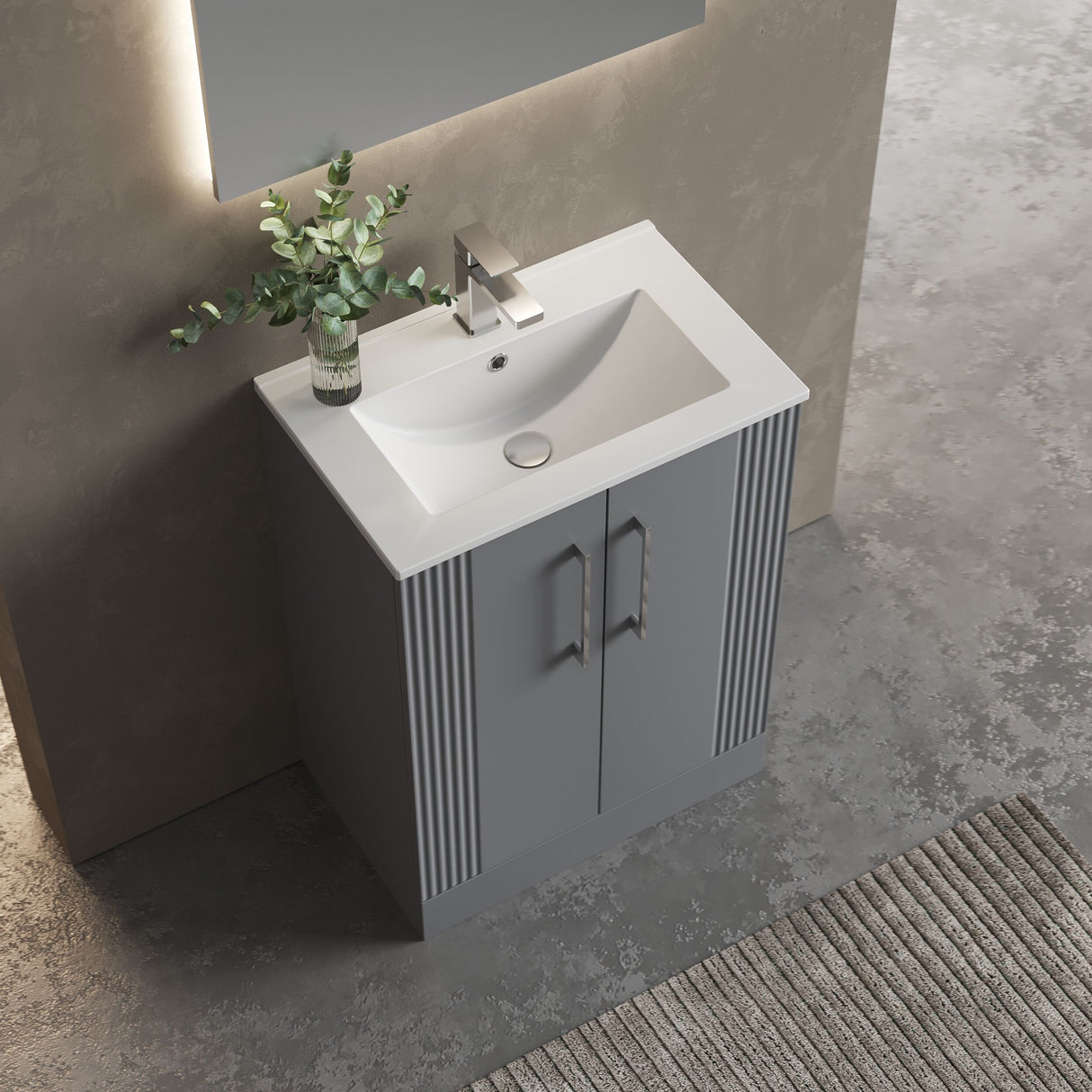 [BFPF225B] Belvide Retro Partial Fluted 2 Door Floor Standing Vanity Basin Unit with Minimalist Basin, Choice of Size and Colour - Lifestyle 2