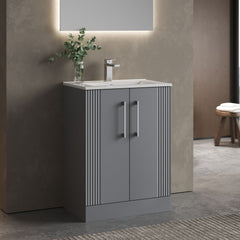 [BFPF225B] Belvide Retro Partial Fluted 2 Door Floor Standing Vanity Basin Unit with Minimalist Basin, Choice of Size and Colour - Lifestyle 3