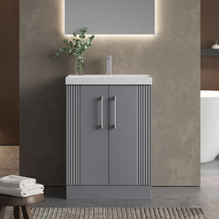 [BFPF225D] Belvide Retro Partial Fluted 2 Door Floor Standing Vanity Basin Unit with Thin-Edge Basin, Choice of Size and Colour - Lifestyle 1
