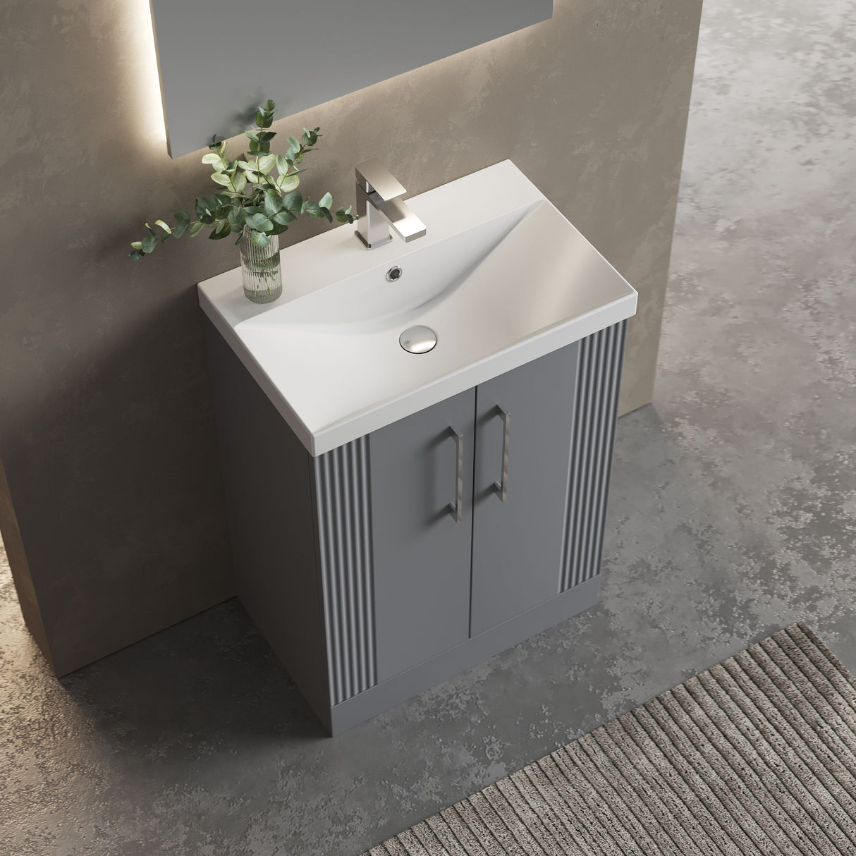 [BFPF225D] Belvide Retro Partial Fluted 2 Door Floor Standing Vanity Basin Unit with Thin-Edge Basin, Choice of Size and Colour - Lifestyle 2
