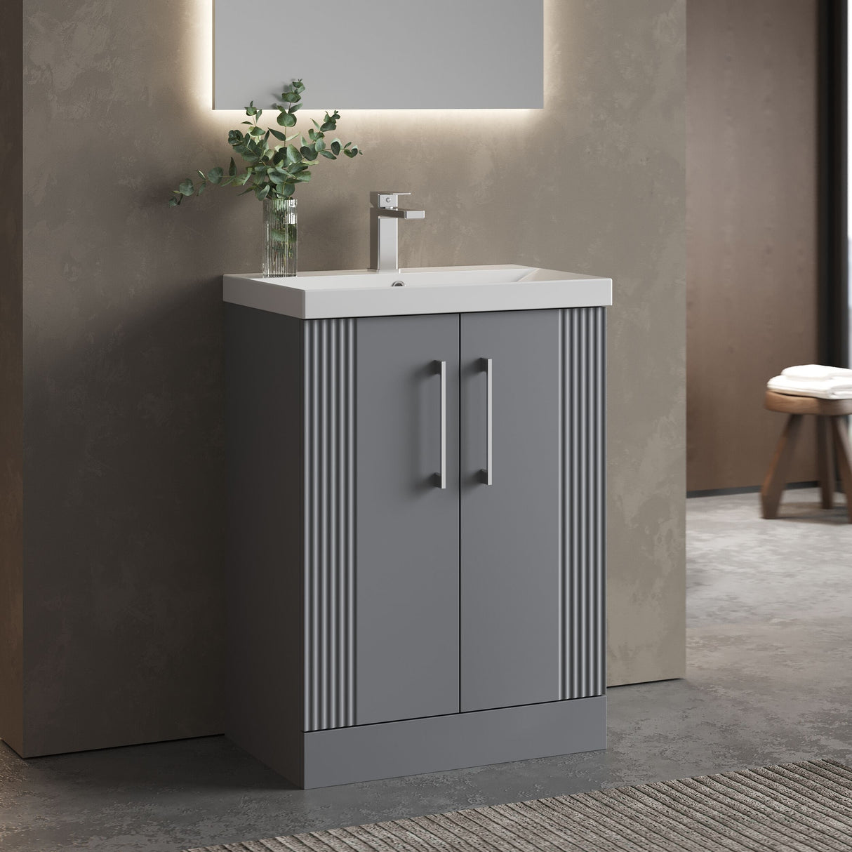 [BFPF225D] Belvide Retro Partial Fluted 2 Door Floor Standing Vanity Basin Unit with Thin-Edge Basin, Choice of Size and Colour - Lifestyle 3