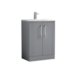 [BFPF225G] Belvide Retro Partial Fluted 2 Door Floor Standing Vanity Basin Unit with Curved Basin, Choice of Size and Colour - Cutout