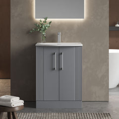 [BFPF225G] Belvide Retro Partial Fluted 2 Door Floor Standing Vanity Basin Unit with Curved Basin, Choice of Size and Colour - Lifestyle 1