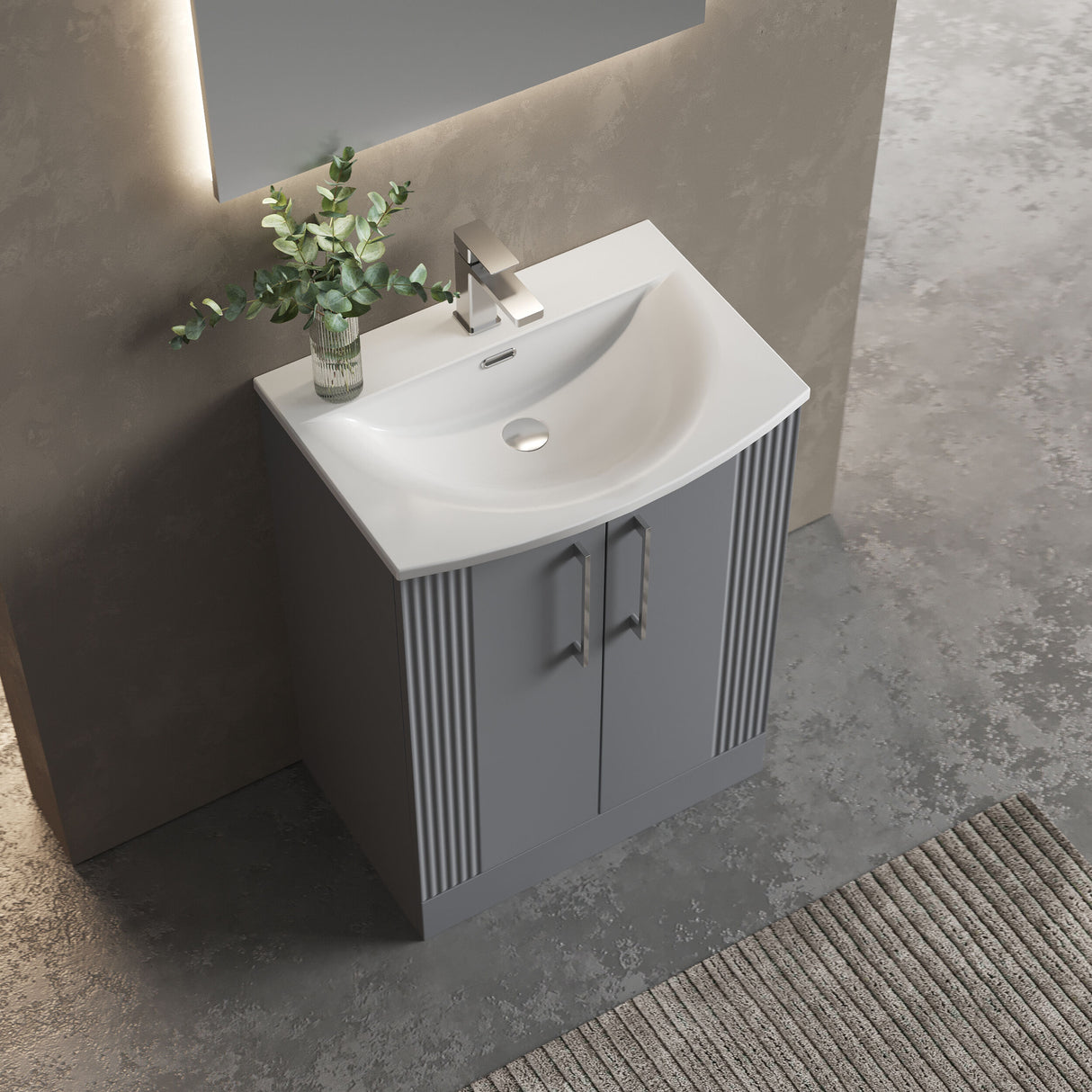 [BFPF225G] Belvide Retro Partial Fluted 2 Door Floor Standing Vanity Basin Unit with Curved Basin, Choice of Size and Colour - Lifestyle 2