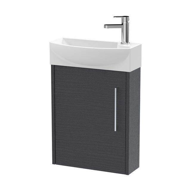 [BFPF2261L] Winshill Contemporary 1 Door Left-Hand Wall Hung Cloakroom Vanity Unit with Basin, Woodgrain Dark Grey, 440mm - Cutout