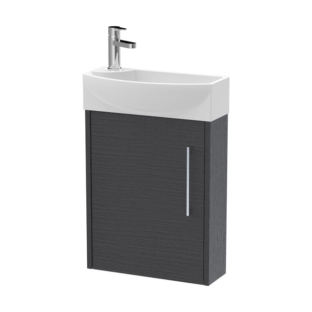 [BFPF2261R] Winshill Contemporary 1 Door Right-Hand Wall Hung Cloakroom Vanity Unit with Basin, Woodgrain Dark Grey, 440mm - Cutout