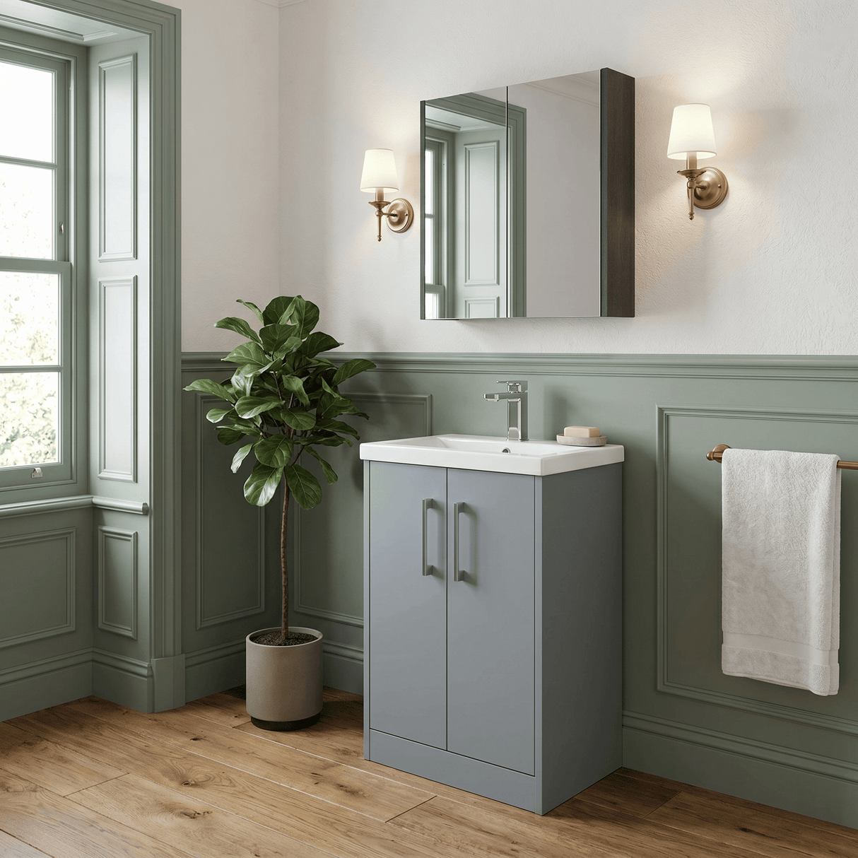 [BFPF2301A] Winshill Contemporary 2 Door Floor Standing Vanity Basin Unit with Mid-Edge Basin, Choice of Size and Colour