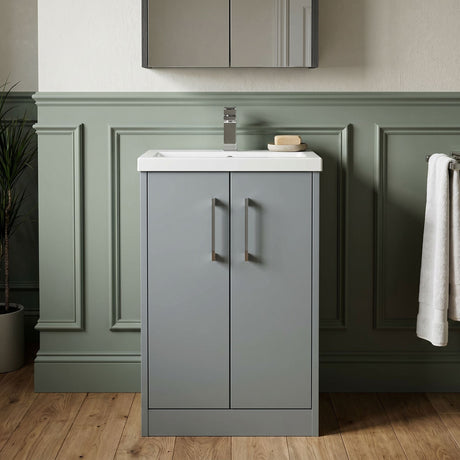 [BFPF2301A] Winshill Contemporary 2 Door Floor Standing Vanity Basin Unit with Mid-Edge Basin, Choice of Size and Colour - Silo