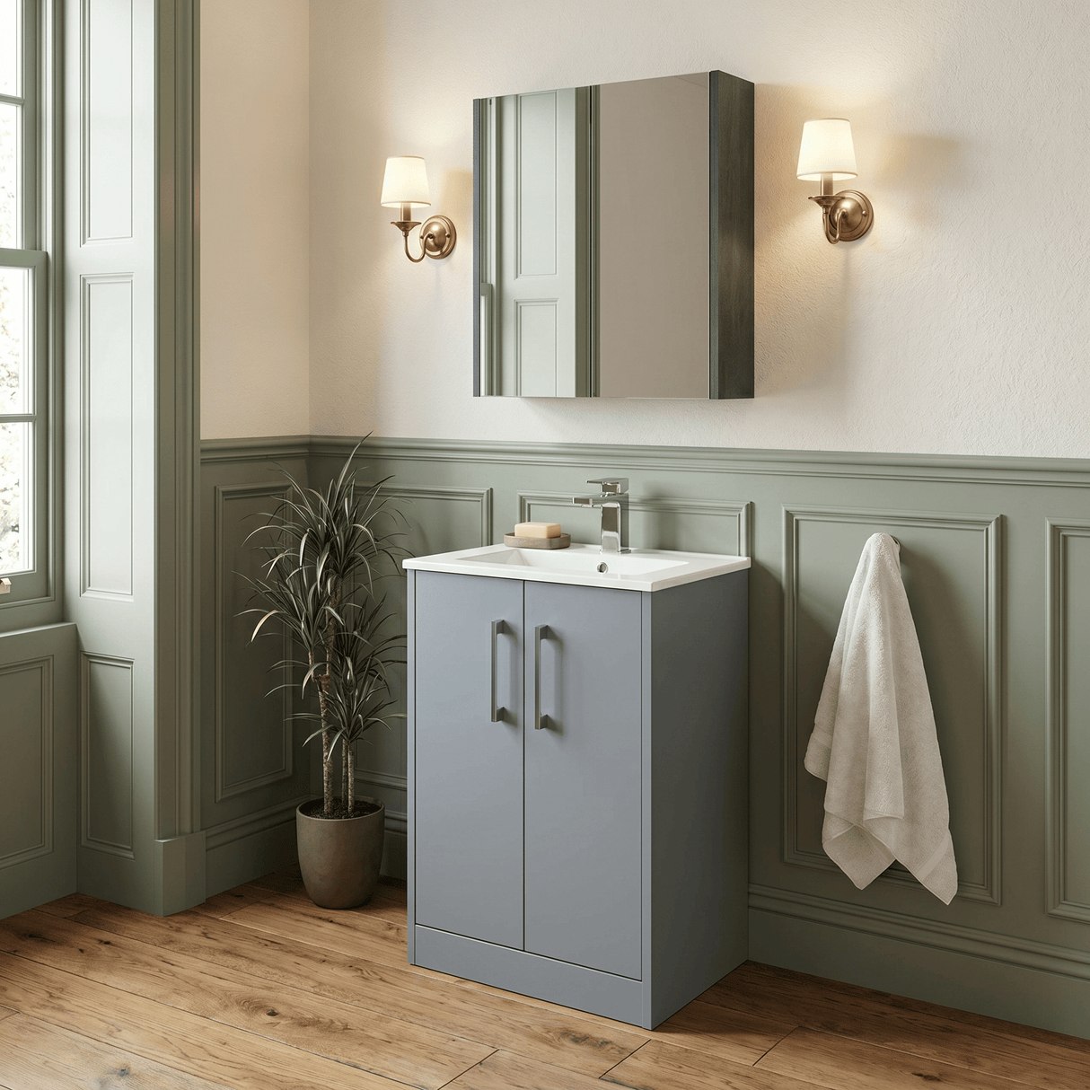 [BFPF2301B] Winshill Contemporary 2 Door Floor Standing Vanity Unit with Minimalist Basin - Choice of Size and Colour