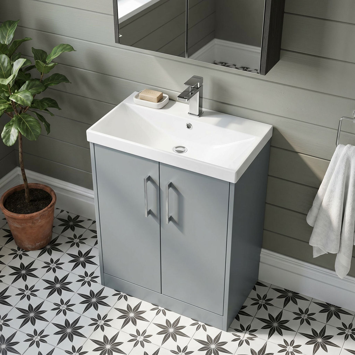 [BFPF2303D] Winshill Contemporary 2 Door Floor Standing Vanity Unit with Thin Edge Basin - Choice of Size and Colour