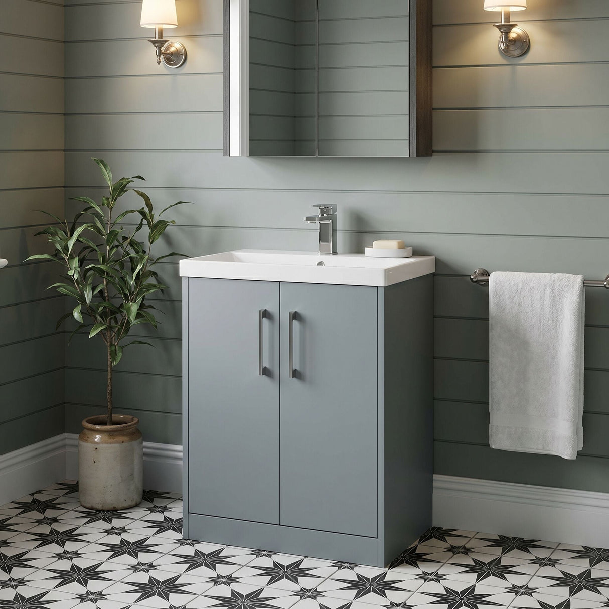[BFPF2303D] Winshill Contemporary 2 Door Floor Standing Vanity Unit with Thin Edge Basin - Choice of Size and Colour