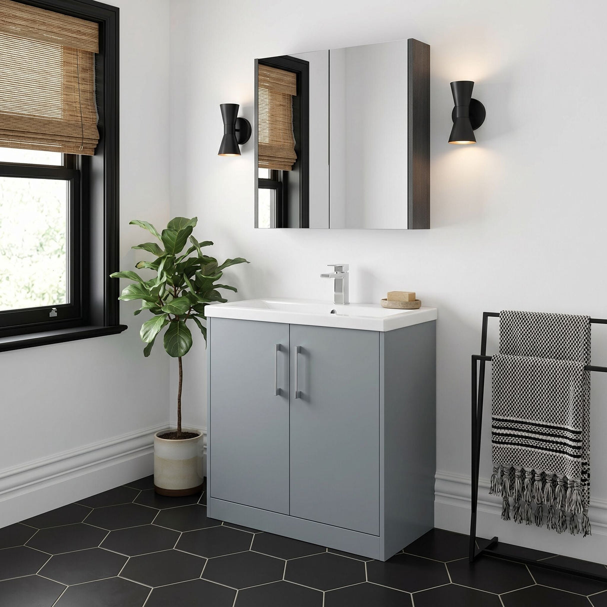 [BFPF2305A] Winshill Contemporary 2 Door Floor Standing Vanity Basin Unit with Mid-Edge Basin, Choice of Size and Colour