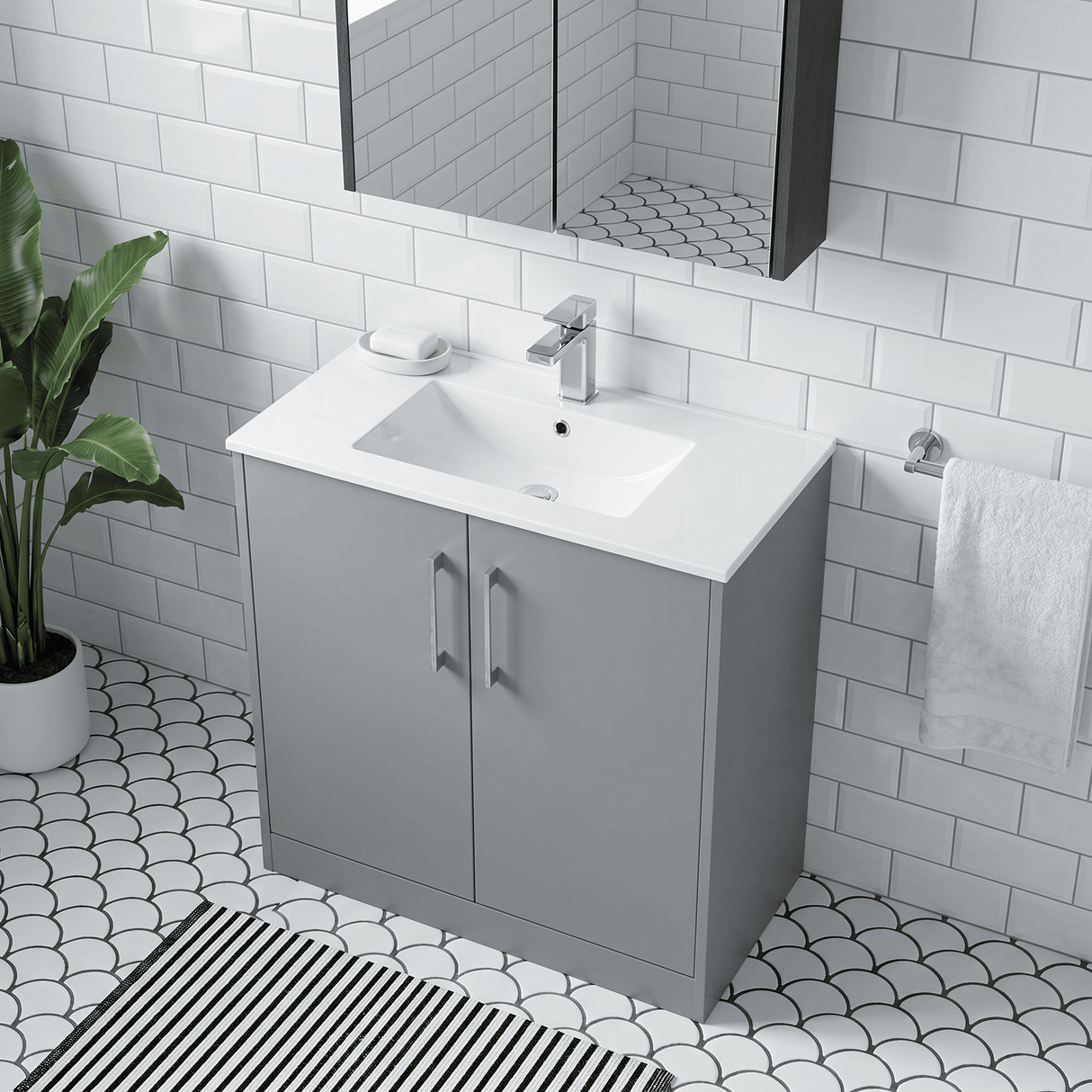 [BFPF2305B] Winshill Contemporary 2 Door Floor Standing Vanity Unit with Minimalist Basin - Choice of Size and Colour