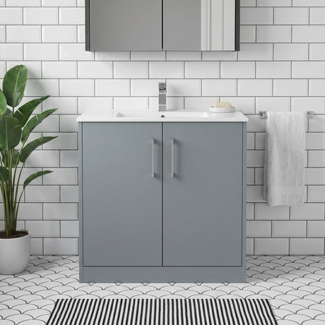 [BFPF2305B] Winshill Contemporary 2 Door Floor Standing Vanity Unit with Minimalist Basin - Choice of Size and Colour - Silo