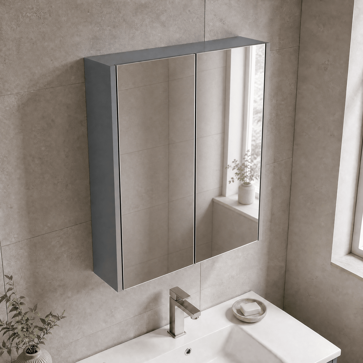[BFPF2317] Winshill Wall Hung Mirror Cabinet Unit, 600mm, Choice of Colour