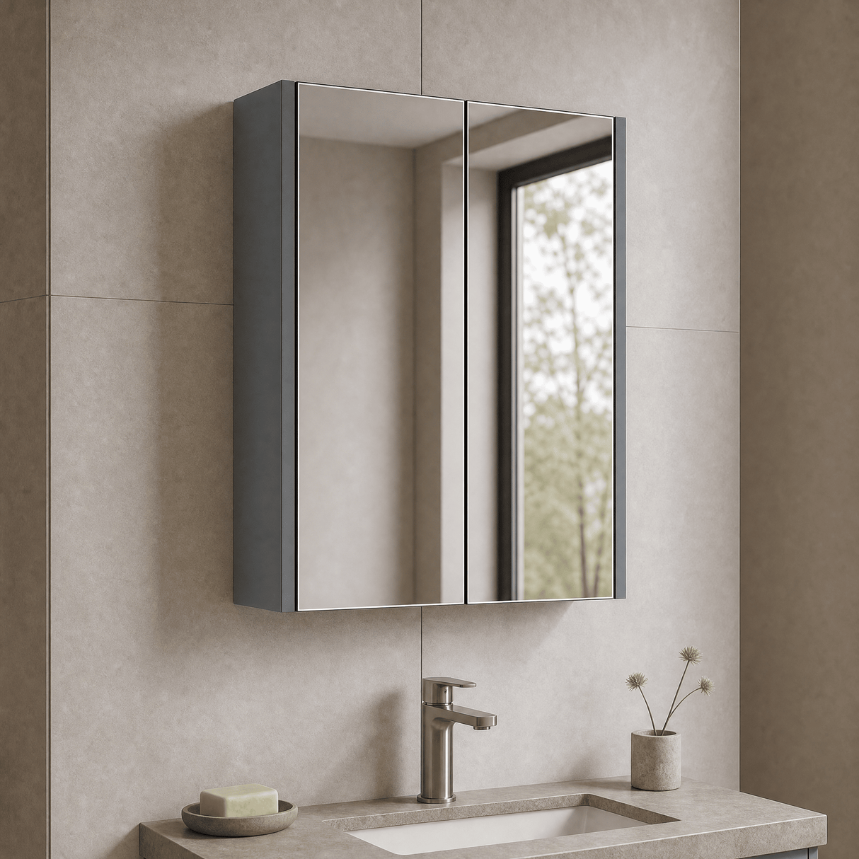 [BFPF2317] Winshill Wall Hung Mirror Cabinet Unit, 600mm, Choice of Colour