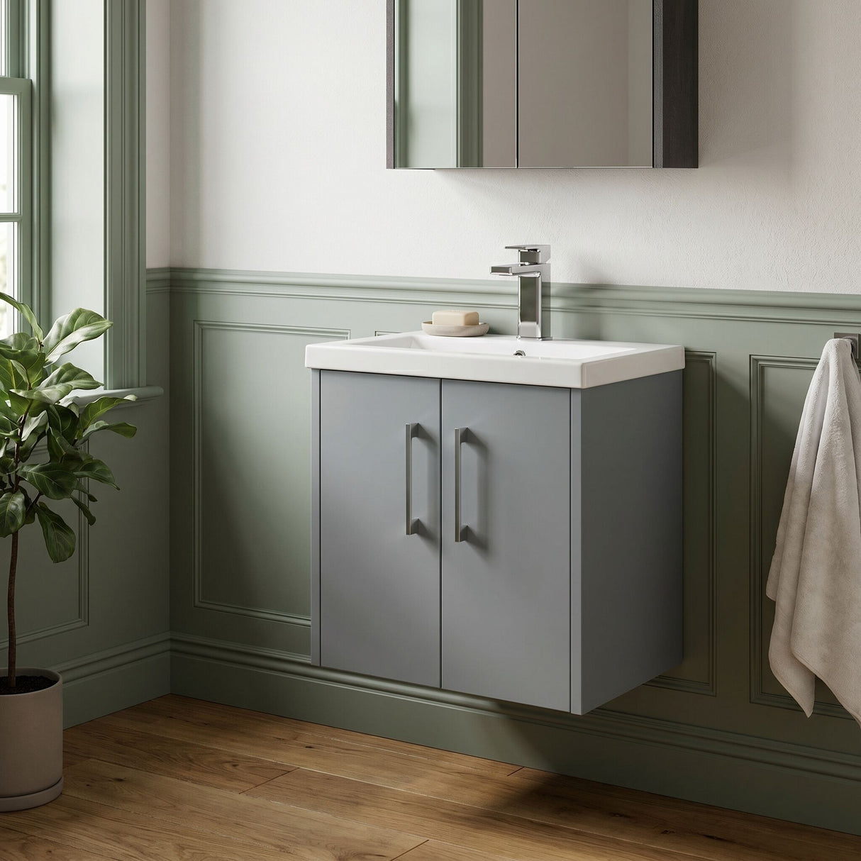 [BFPF2321A] Winshill Contemporary 2 Door Wall Hung Vanity Unit with Mid-Edge Basin - Choice of Size and Colour
