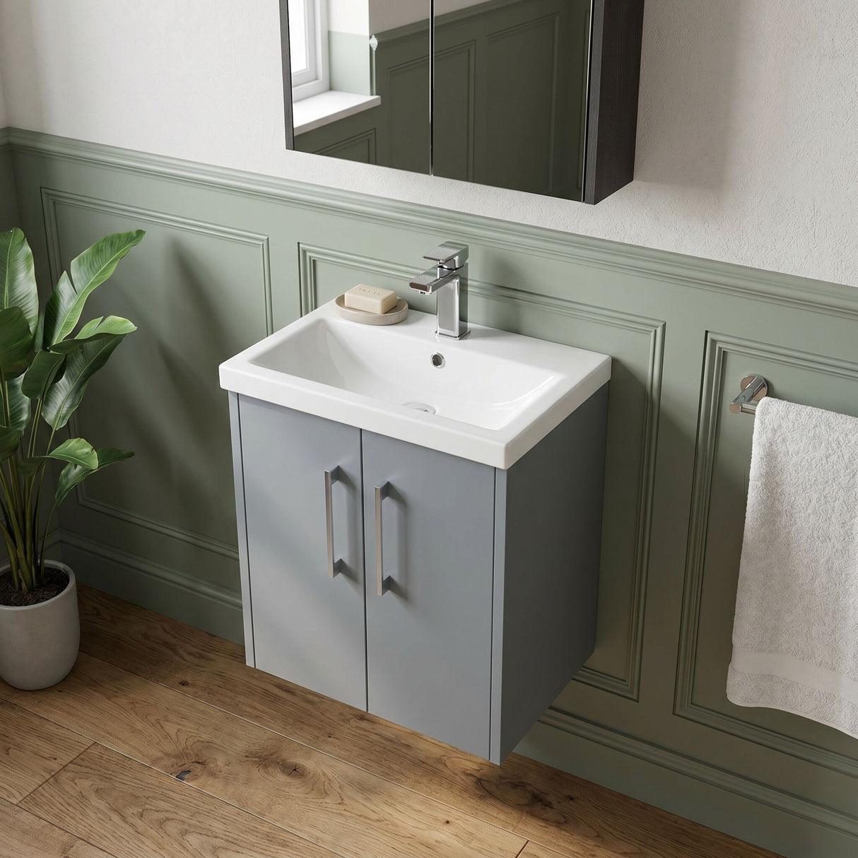 [BFPF2321A] Winshill Contemporary 2 Door Wall Hung Vanity Unit with Mid-Edge Basin - Choice of Size and Colour