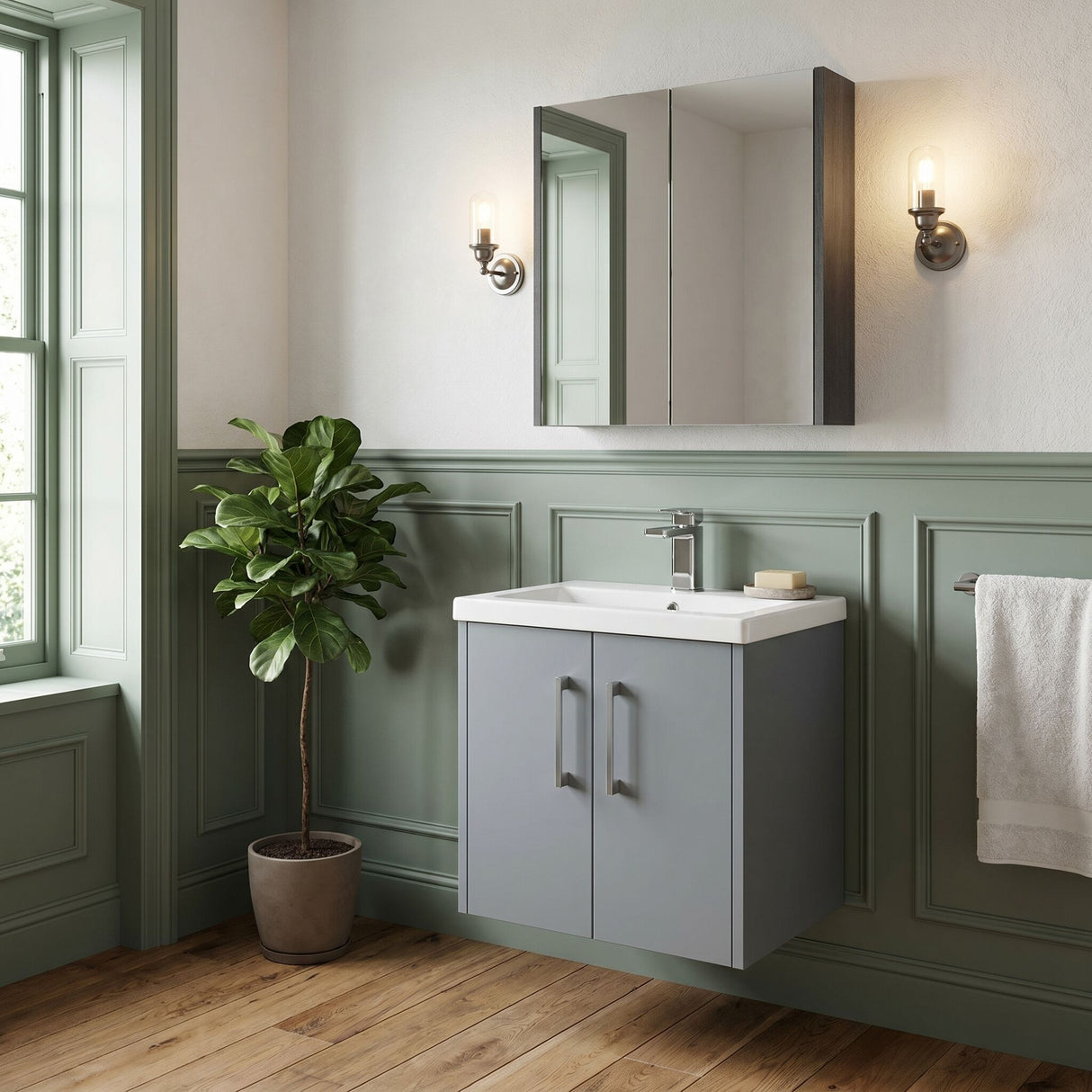 [BFPF2321A] Winshill Contemporary 2 Door Wall Hung Vanity Unit with Mid-Edge Basin - Choice of Size and Colour