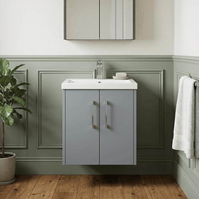[BFPF2321A] Winshill Contemporary 2 Door Wall Hung Vanity Unit with Mid-Edge Basin - Choice of Size and Colour - Silo