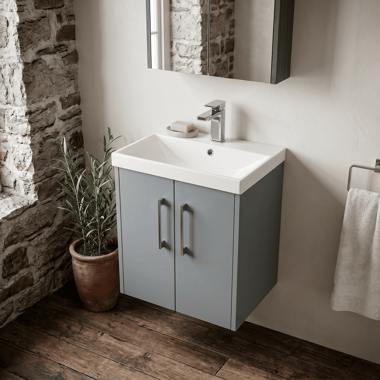 [BFPF2321D] Winshill Contemporary 2 Door Wall Hung Vanity Unit with Thin Edge Basin - Choice of Size and Colour