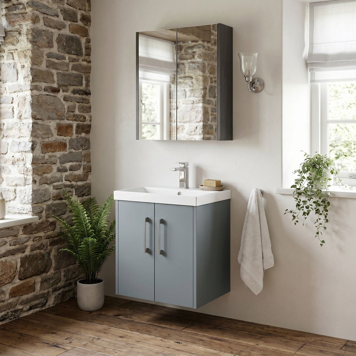 [BFPF2321D] Winshill Contemporary 2 Door Wall Hung Vanity Unit with Thin Edge Basin - Choice of Size and Colour