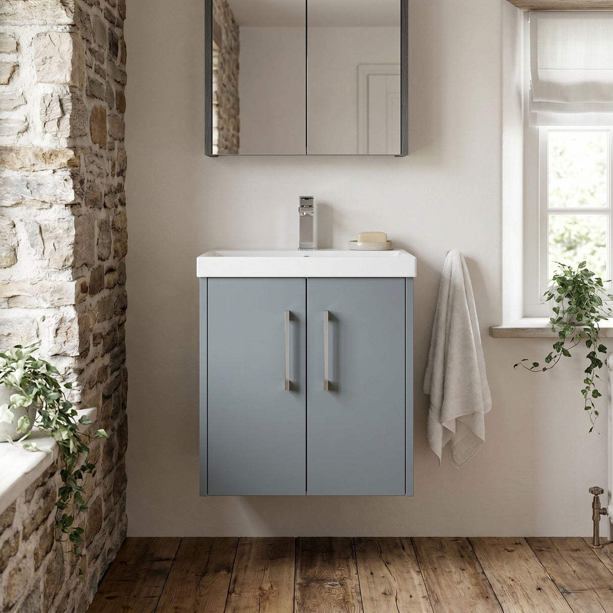 [BFPF2321D] Winshill Contemporary 2 Door Wall Hung Vanity Unit with Thin Edge Basin - Choice of Size and Colour - Silo