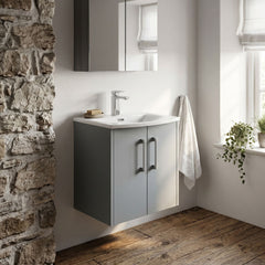 [BFPF2321G] Winshill Contemporary 2 Door Wall Hung Vanity Unit with Curved Basin - Choice of Size and Colour