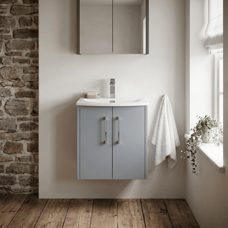 [BFPF2321G] Winshill Contemporary 2 Door Wall Hung Vanity Unit with Curved Basin - Choice of Size and Colour - Silo